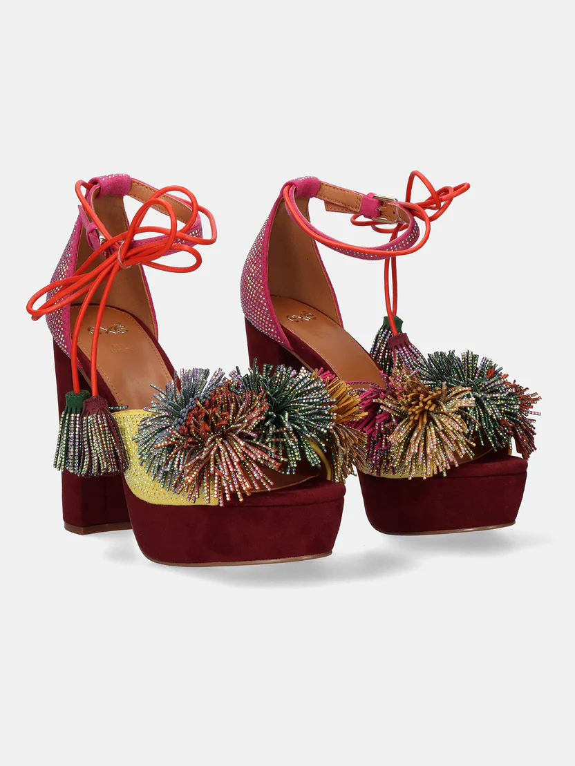 SANDALIA OPHELIA-925 TELA ROSA AMARILLO 6767