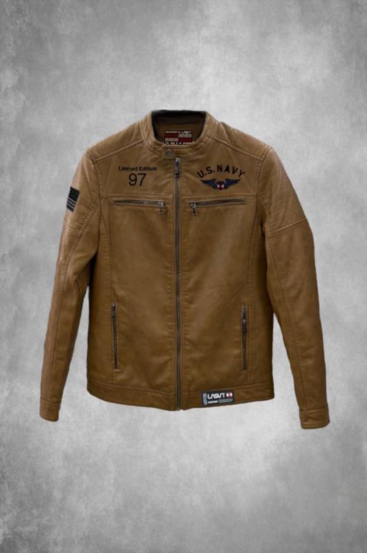 Cazadora de hombre Lasal NAVY ecopiel camel