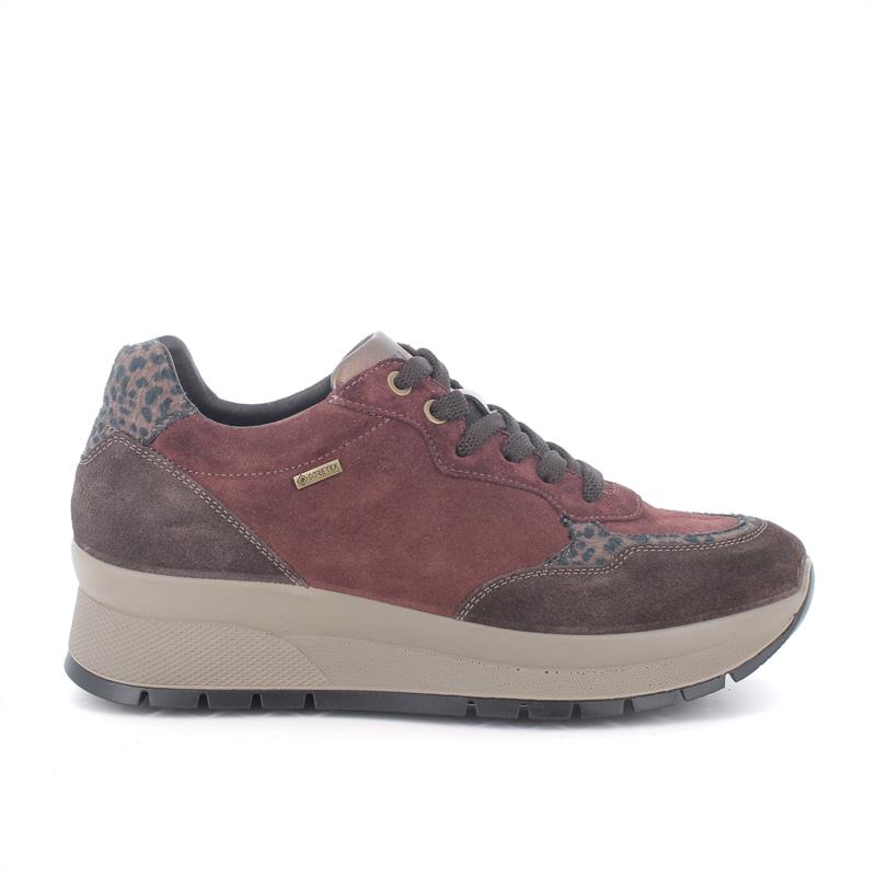 Zapatillas deportivas GORE-TEX® con cuña para mujer burdeos y marron con cordones