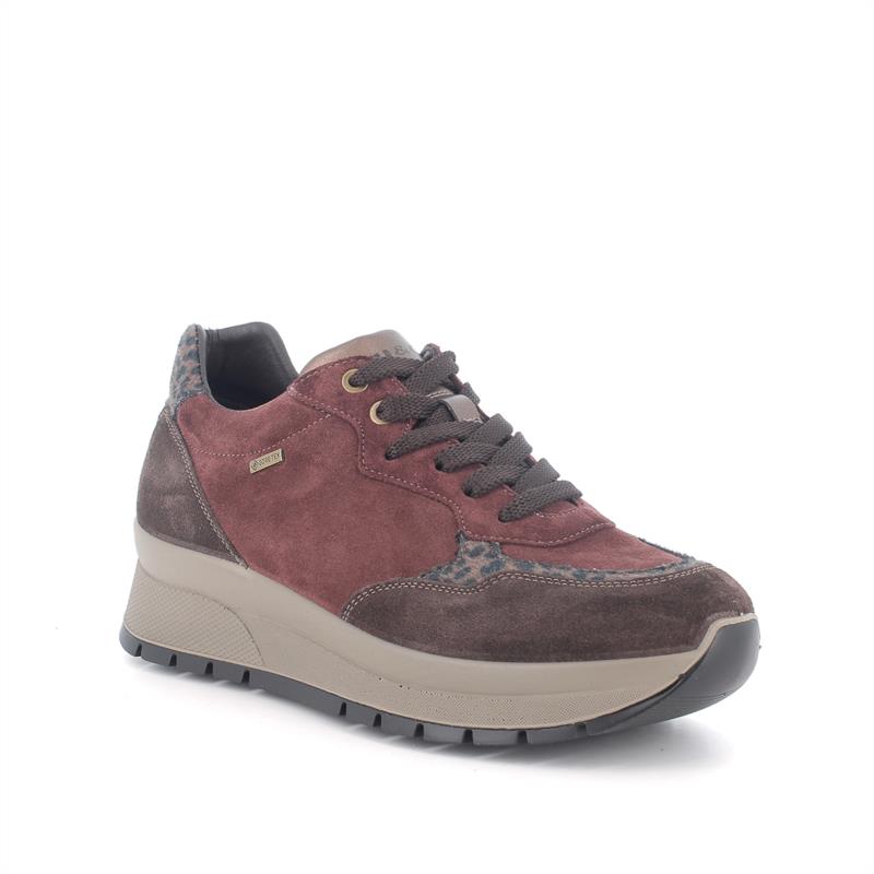 Zapatillas deportivas GORE-TEX® con cuña para mujer burdeos y marron con cordones