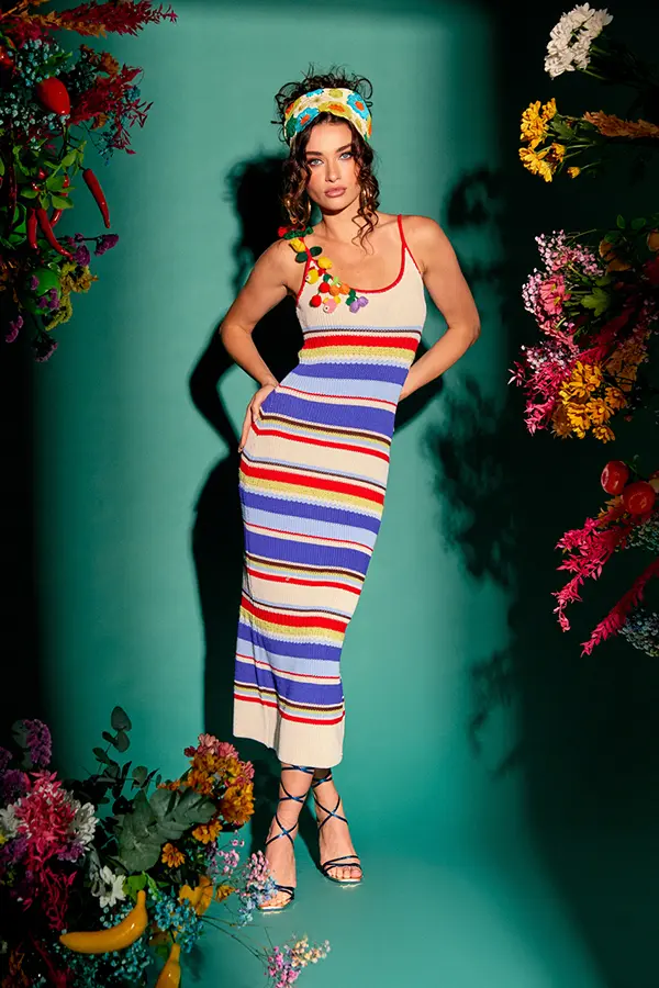 VESTIDO LARGO PUNTO RAYAS MULTI – LE CRUEL