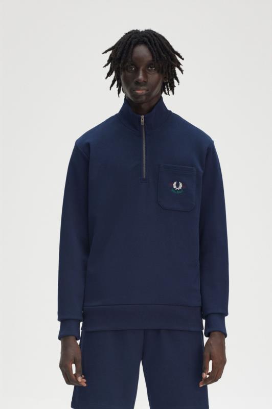 Sudadera FRED PERRY bordada con media cremallera NAVY