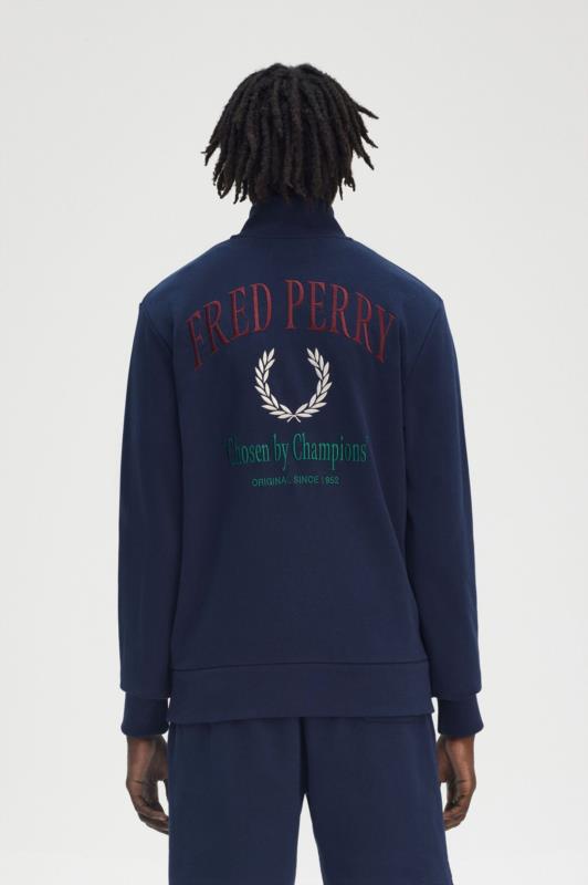 Sudadera FRED PERRY bordada con media cremallera NAVY