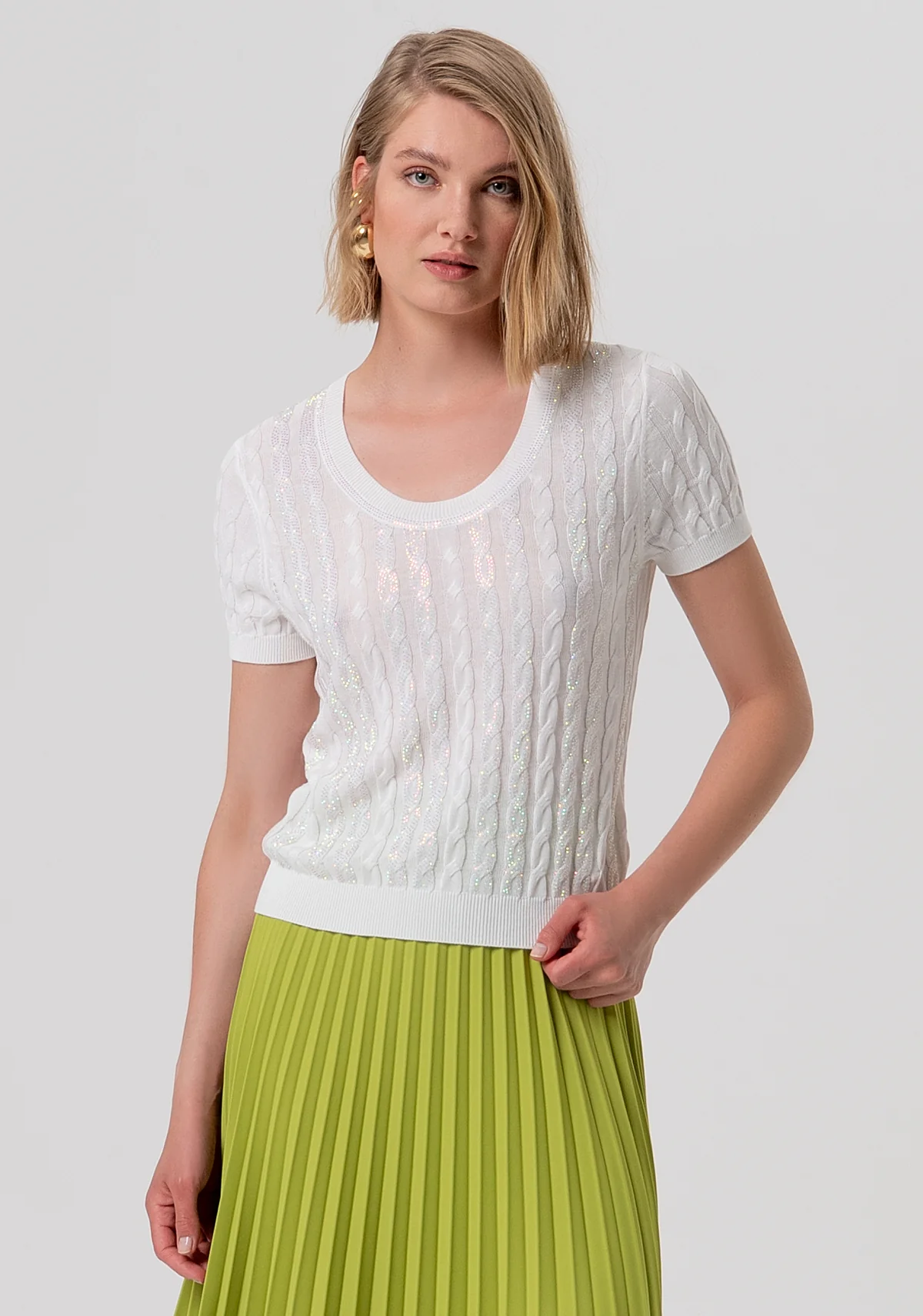 SHORT SLEEVES SWEATER CREAM