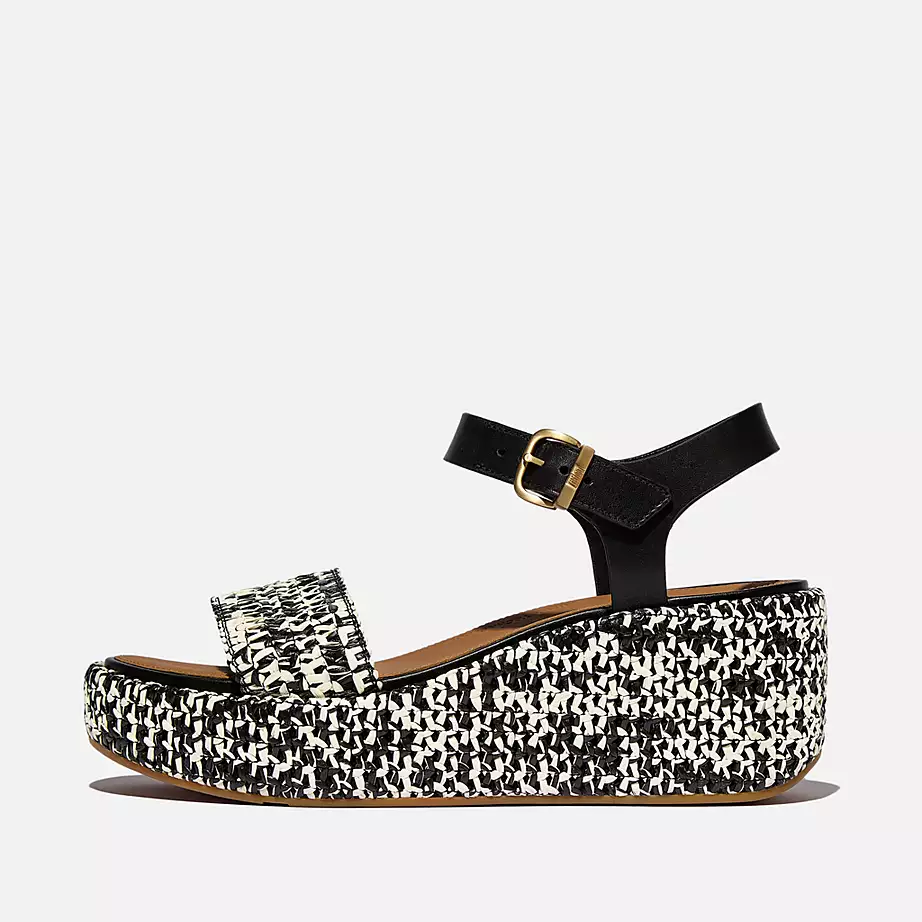  Sandalias FITFLOP tejidas con cuña y tira al tobillo BLACK
