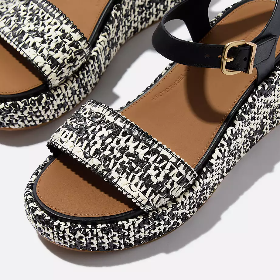  Sandalias FITFLOP tejidas con cuña y tira al tobillo BLACK