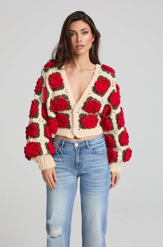 RED ROSES CROCHET CARDIGAN BY FETICHE SUANCES