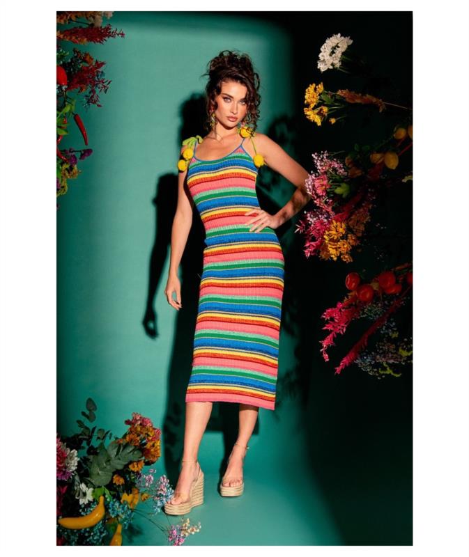 VESTIDO LECRUEL PUNTO MIDI LIMONES