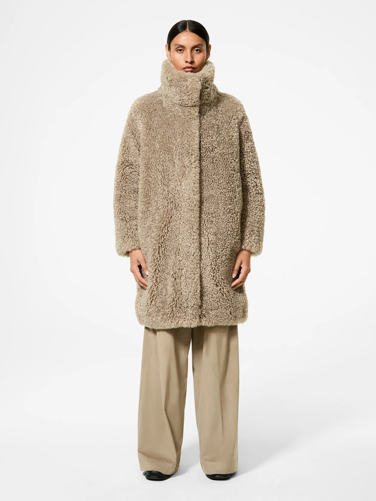 ABRIGO PELUCHE Lamb Hybrid Coat Wom Jkt TABACCO