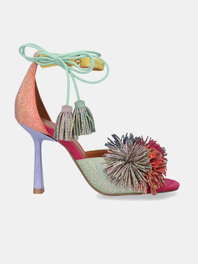 SANDALIA JENIFER-725 TELA NARANJA VERDE