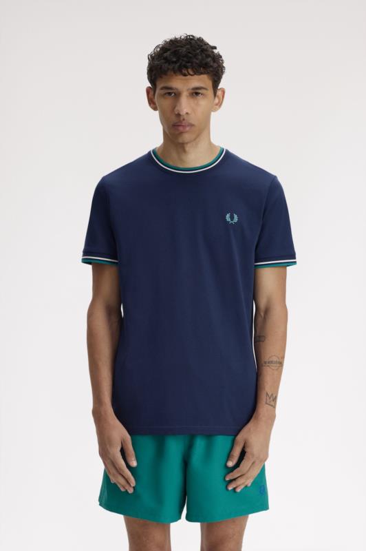 Camiseta para hombre FRED PERRY de cuello redondo AZUL TENIS