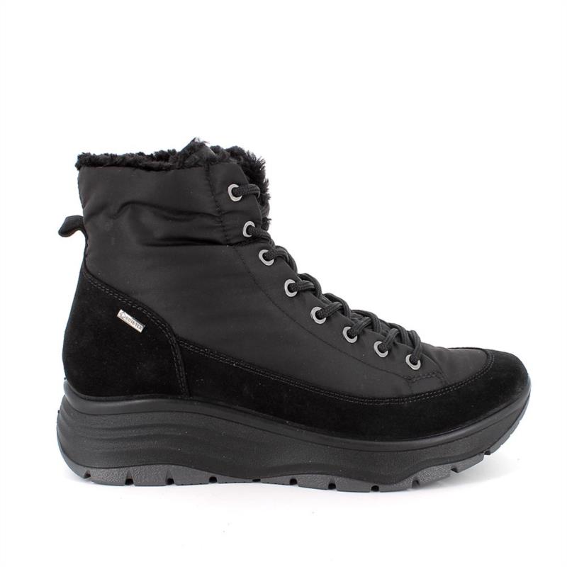 Botines gore-tex con cuña para mujer negro con cordones