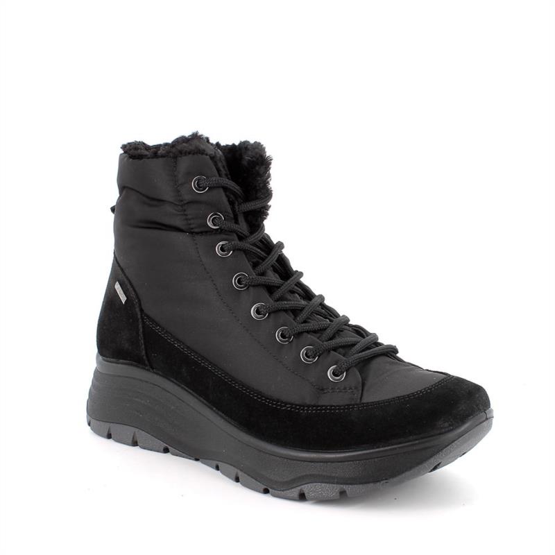 Botines gore-tex con cuña para mujer negro con cordones