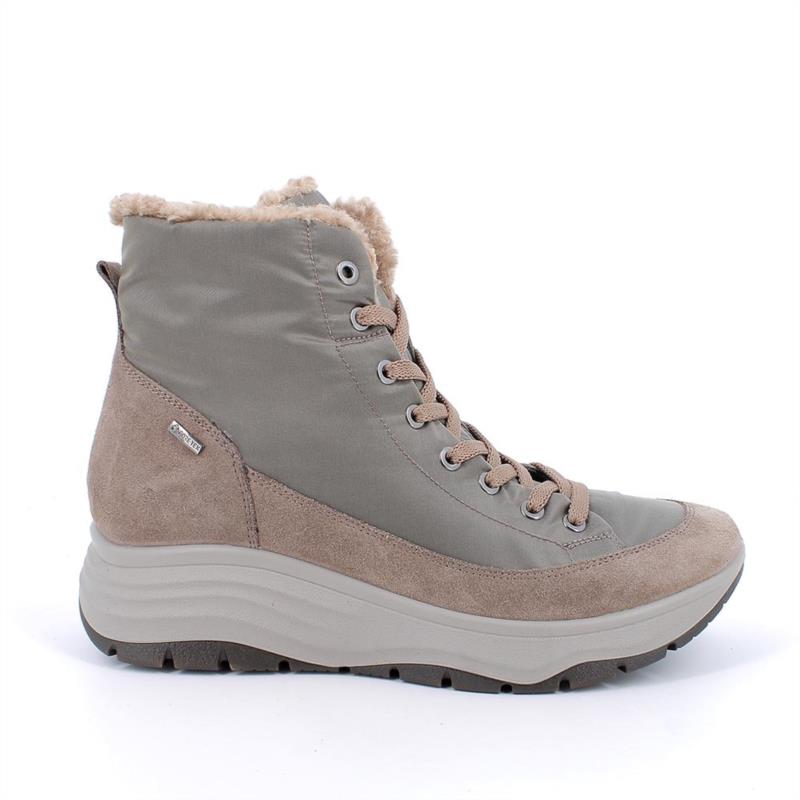 Botines gore-tex con cuña para mujer beige con cordones